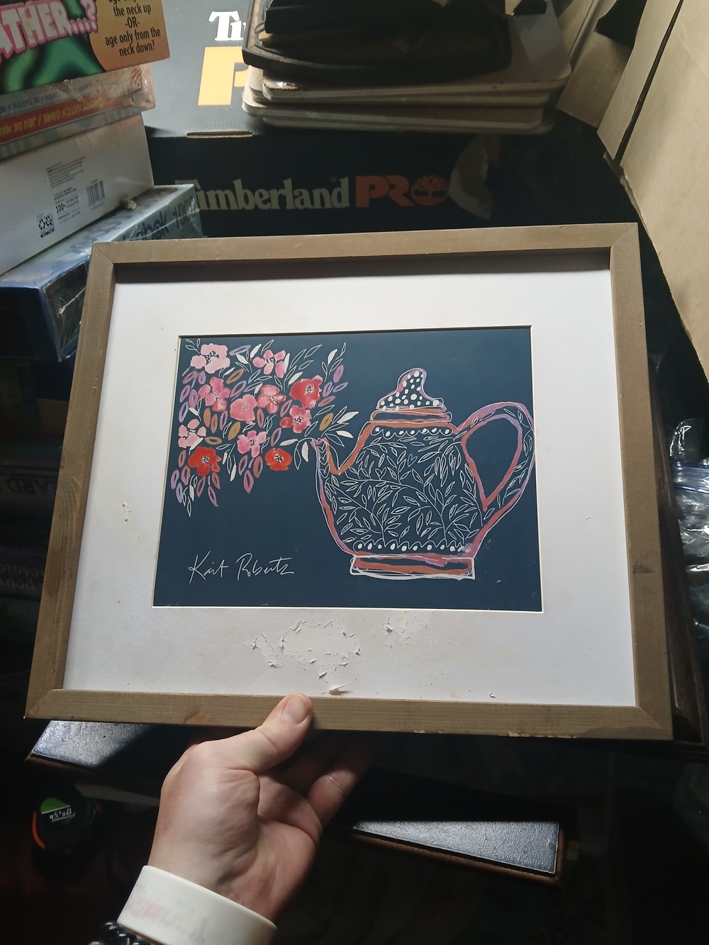 print  "Granny's Teapot" by artist Kait Roberts. 14" X 12" Damaged Matt